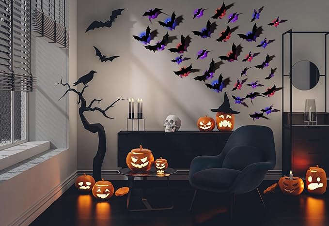 3D Bats Light Decorations Spooky Ornaments for Festival Halloween