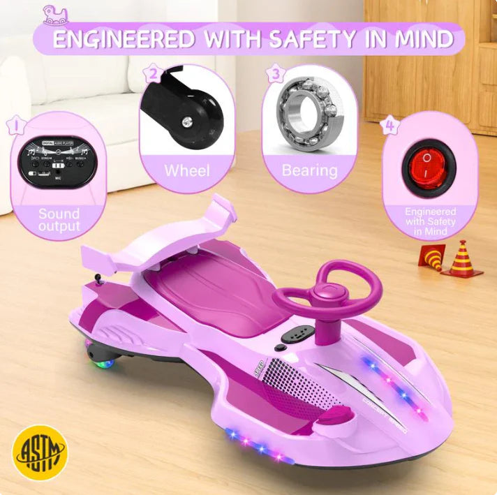 🐑 12V Kids Wiggle Car with Lights & Bluetooth